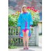 Boho Style Embroidered Assimetric Dress "Summer Birds" Turquoise/Pink